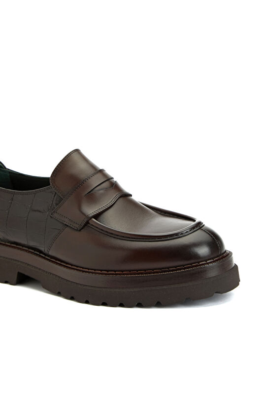 Kahverengi Kroko Detaylı Erkek Deri Loafer