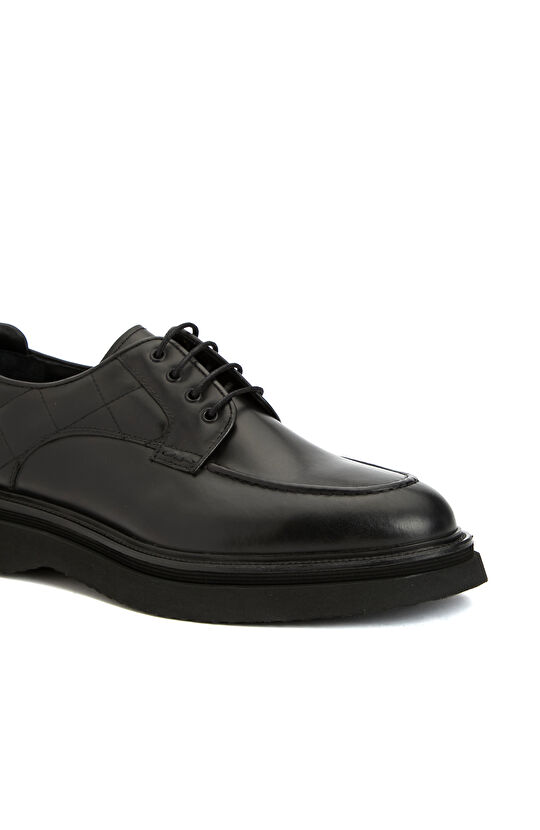 Siyah Dikiş Detaylı Erkek Deri Ayakkabı