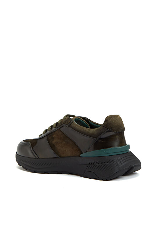 Haki Vibram Taban Detaylı Erkek Deri Sneaker