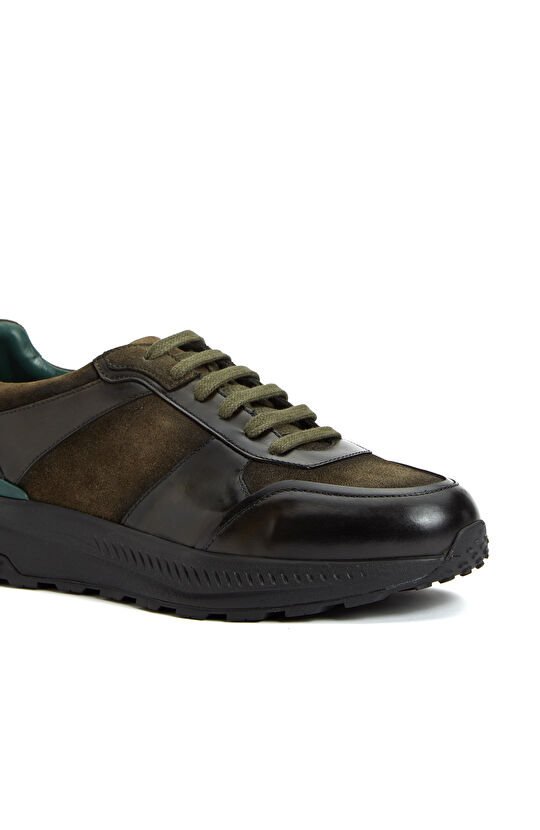 Haki Vibram Taban Detaylı Erkek Deri Sneaker