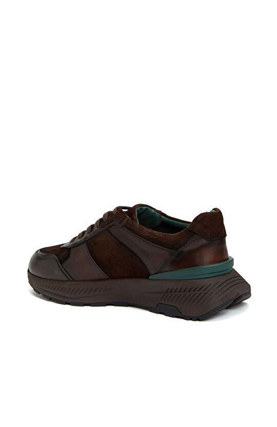 Kahverengi Vibram Taban Detaylı Erkek Deri Sneaker