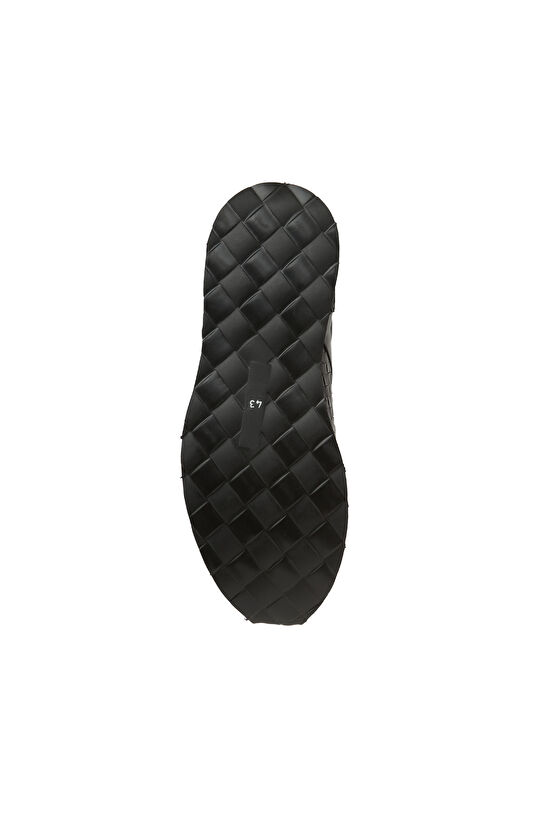 Siyah Örgü Detaylı Erkek Deri Sneaker