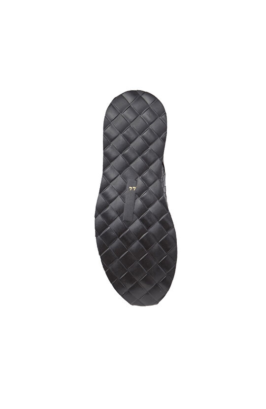 Siyah Örgü Detaylı Erkek Deri Sneaker