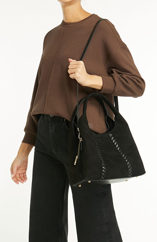 Siyah Kadın Büyük Süet Çanta