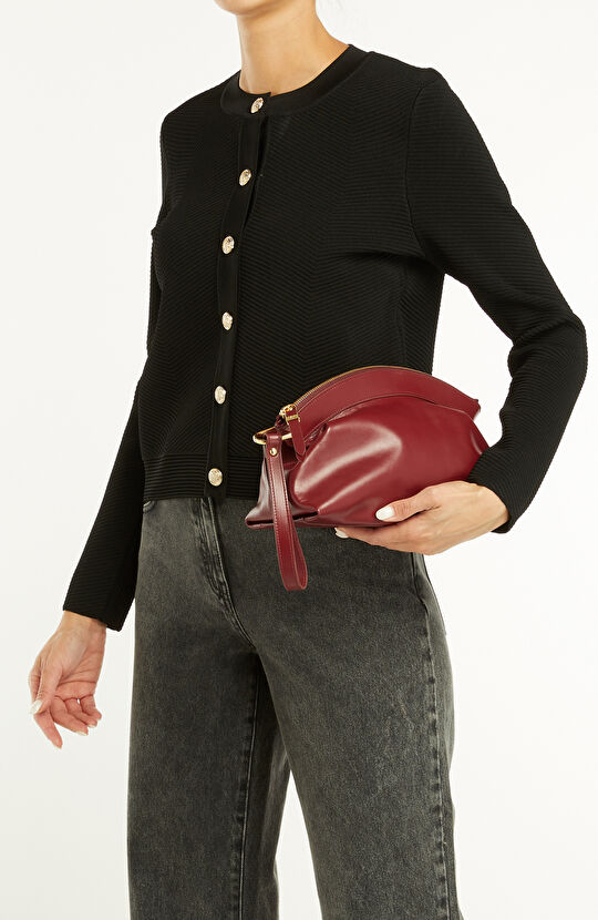 Bordo Kadın Deri Clutch