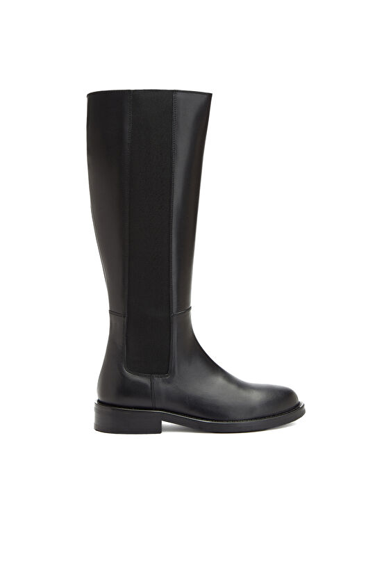 Siyah Fermuarlı Kadın Deri Çizme