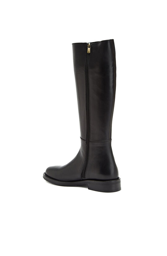 Siyah Fermuarlı Kadın Deri Çizme