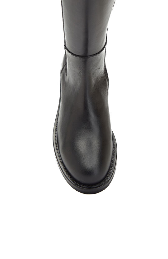 Siyah Fermuarlı Kadın Deri Çizme