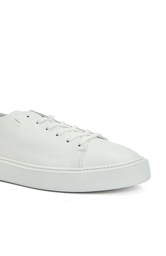 Beyaz Erkek Bağcıklı Deri Sneaker
