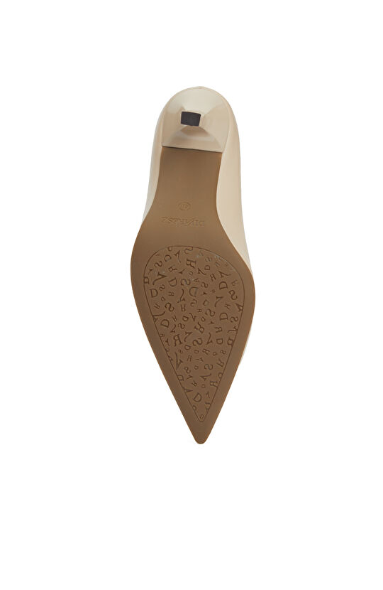 Bej Deri Topuklu Ayakkabı