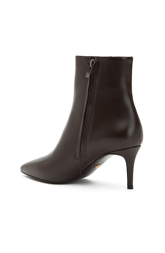 Kahverengi Kadın Topuklu Deri Bot