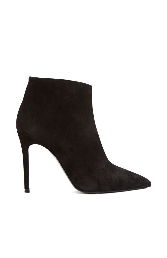 Siyah Kadın Süet Deri Topuklu Bot