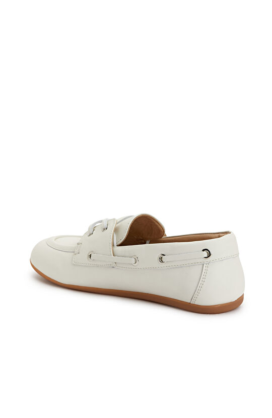 Kırık Beyaz Kadın Deri Ayakkabı