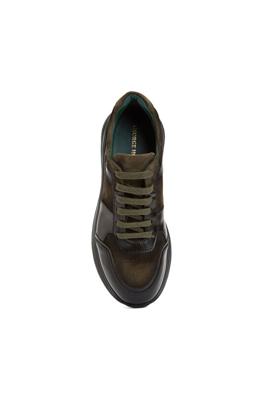 Haki Vibram Taban Özellikli Kadın Deri Sneaker