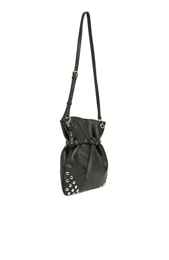 Black Faux Leather Women's Bucket Bag