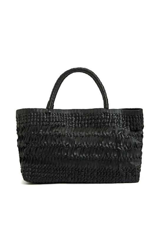 Black Knit Leather Women's Shopper Bag