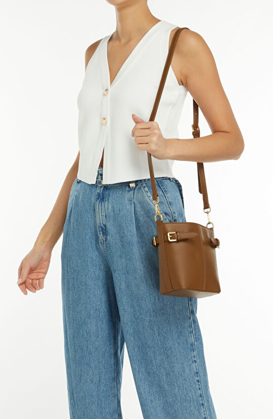 Kahverengi Kadın Deri Bucket Çanta