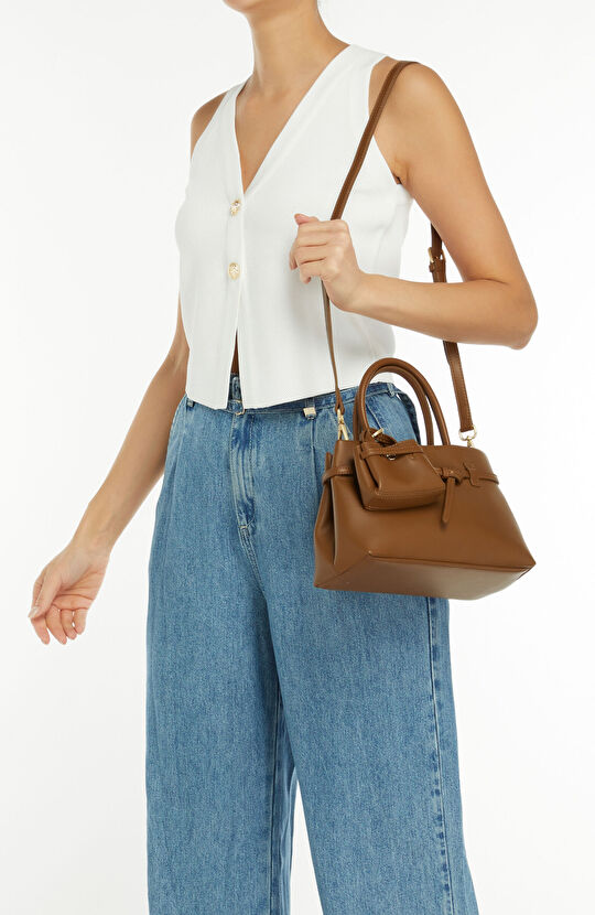 Kahverengi Kadın Deri Bucket Çanta