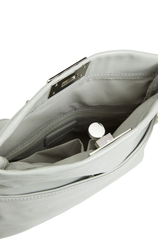 Gri Kilit Detaylı Kadın Deri Çanta