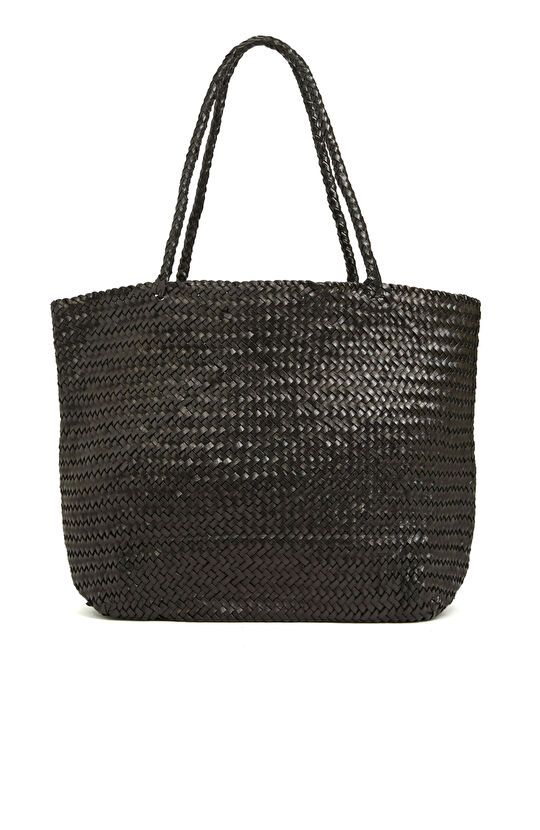 Siyah Örgü Deri Kadın Shopper Çanta