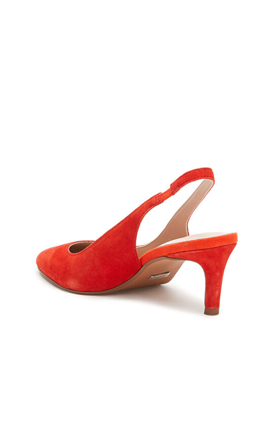 Red Rubber Detailed Suede Heeled Shoes