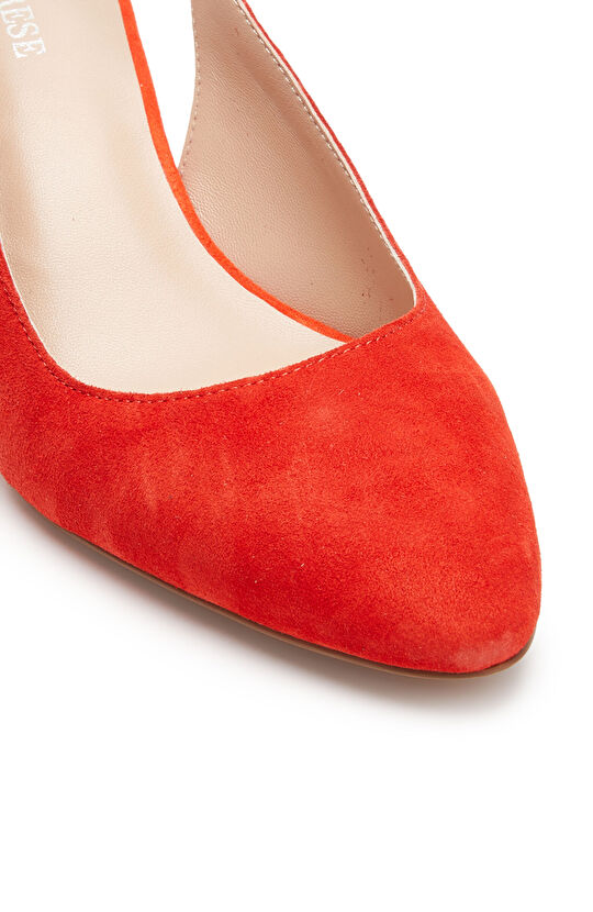 Red Rubber Detailed Suede Heeled Shoes
