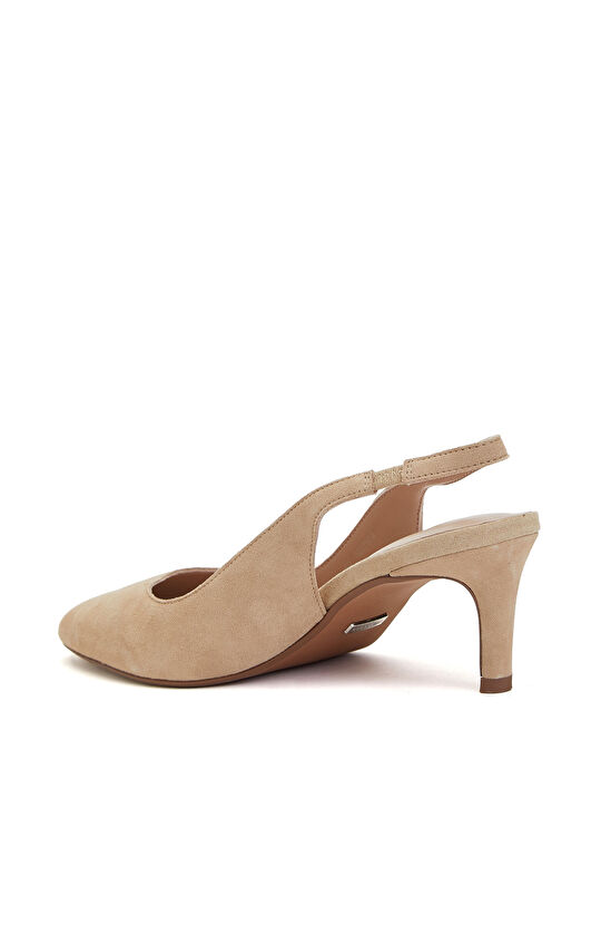 Beige Elastic Detailed Suede Heeled Shoes