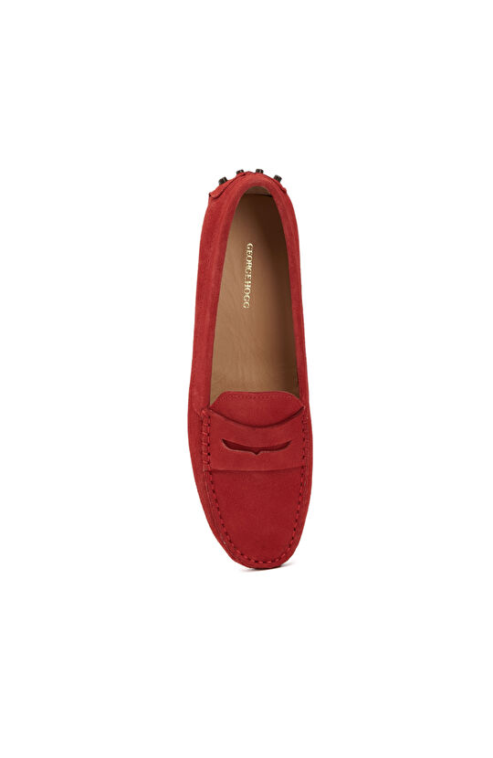 Kırmızı Kadın Günlük Rahat Süet Loafer