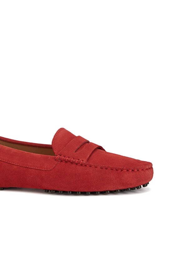 Kırmızı Kadın Günlük Rahat Süet Loafer