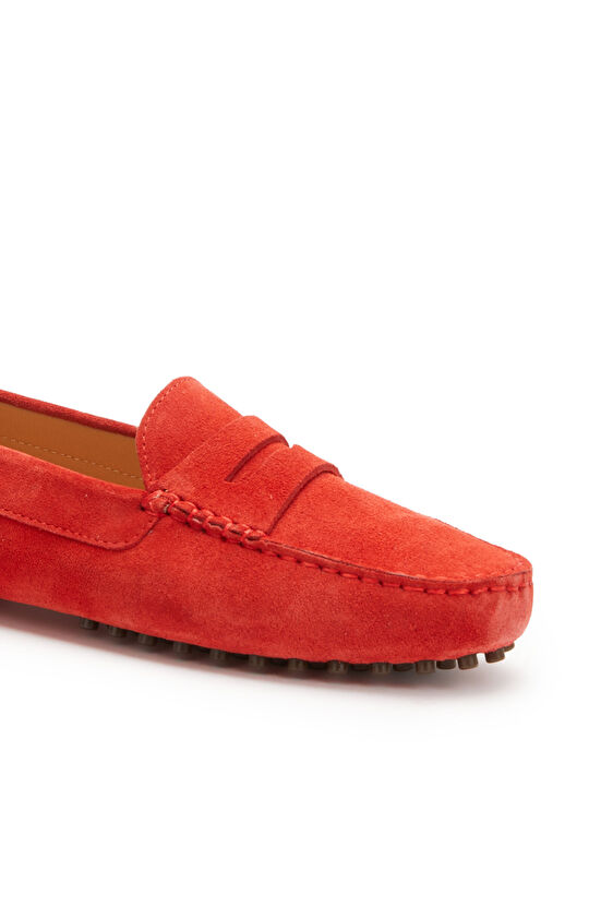 Kırmızı Kadın Günlük Rahat Süet Loafer
