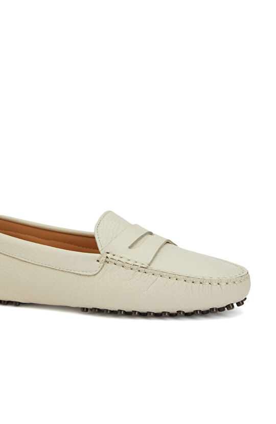 Kırık Beyaz Kadın Günlük Rahat Deri Loafer