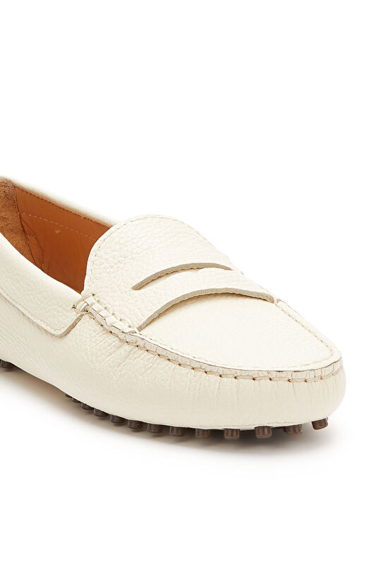 Kırık Beyaz Kadın Günlük Rahat Deri Loafer