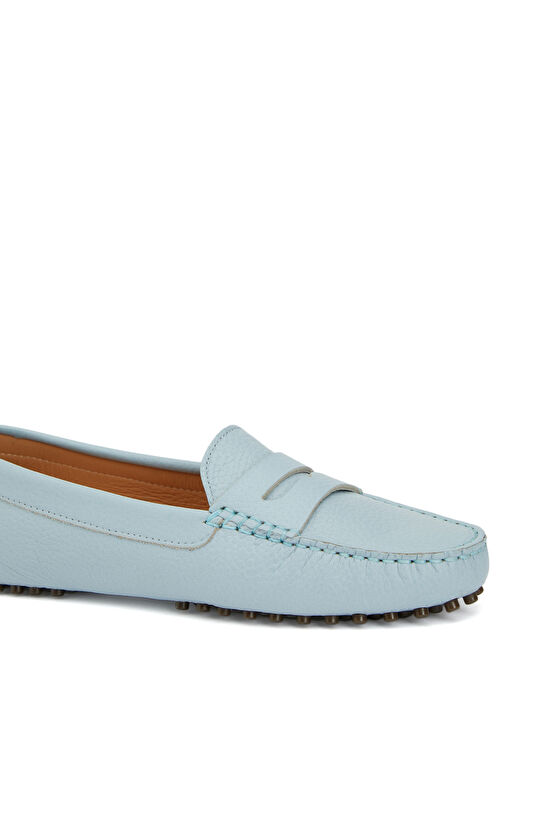 Açık Mavi Kadın Günlük Rahat Deri Loafer