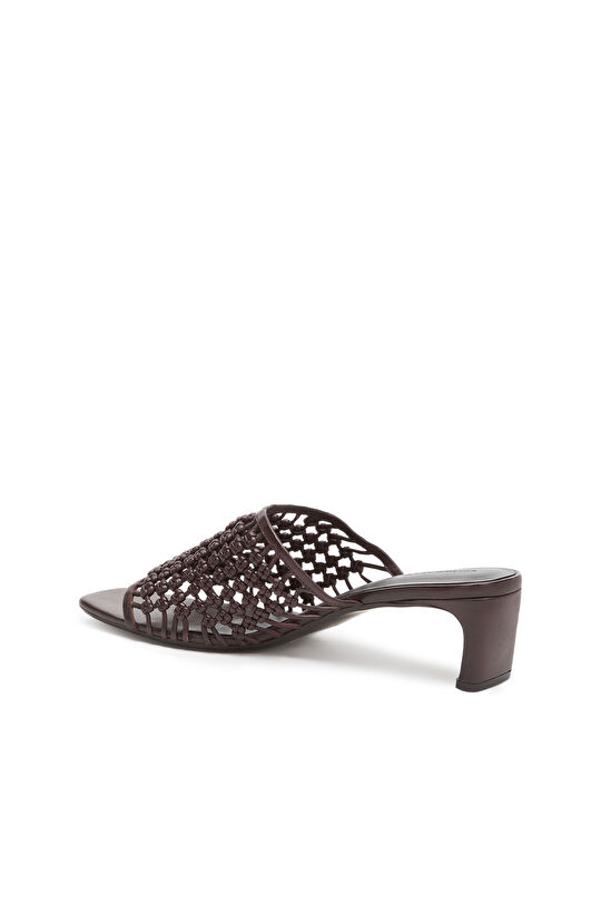 Bordo Örgülü Kadın Deri Terlik