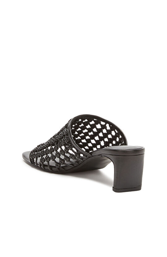 Siyah Örgülü Kadın Deri Terlik
