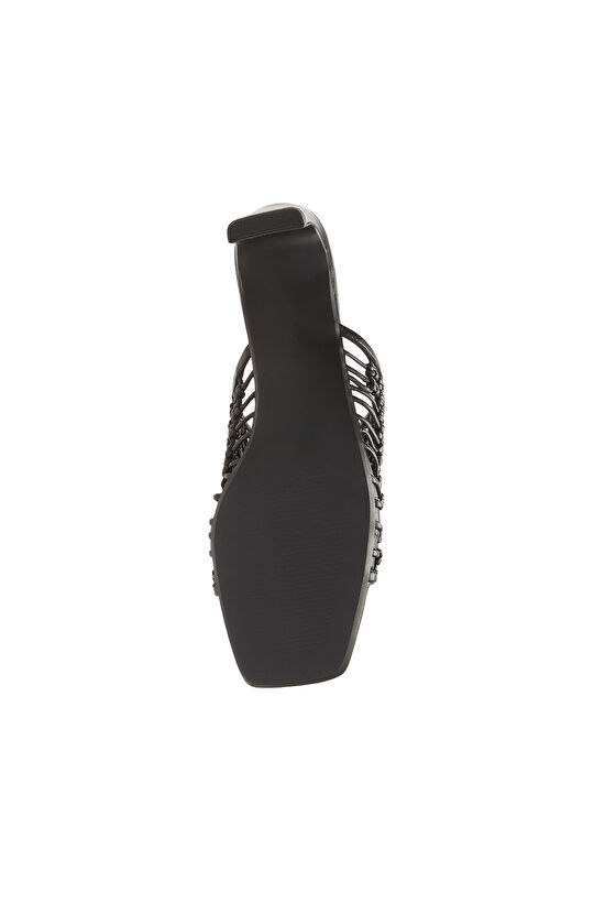 Siyah Örgülü Kadın Deri Terlik