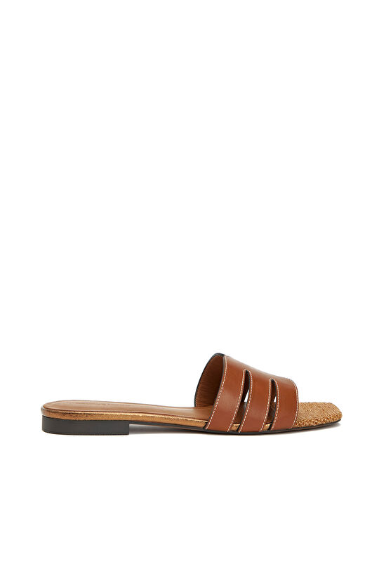 Tan Straw Detailed Women's Slippers