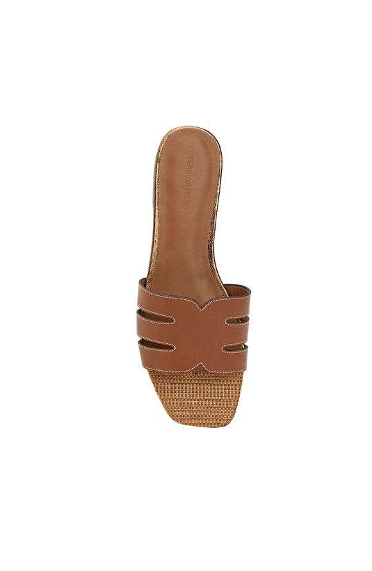 Tan Straw Detailed Women's Slippers