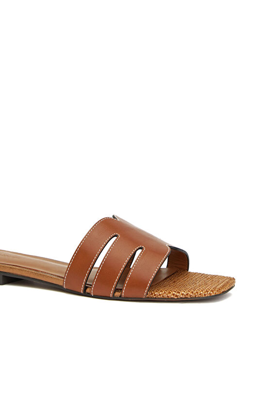 Tan Straw Detailed Women's Slippers