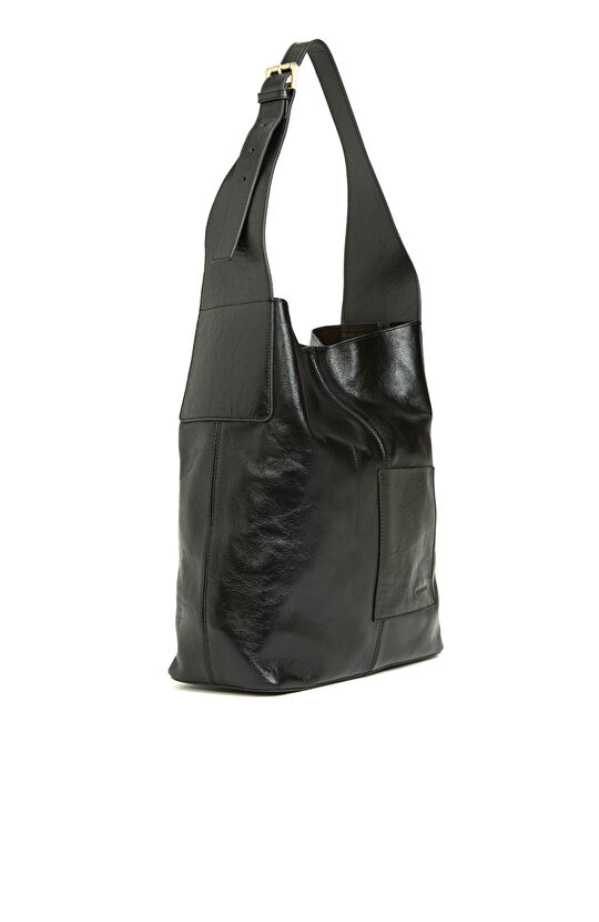 Siyah Cep Detaylı Kadın Deri Çanta