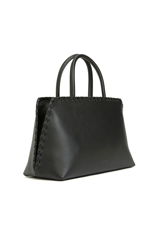 Siyah Saraç Detaylı Kadın Deri Çanta