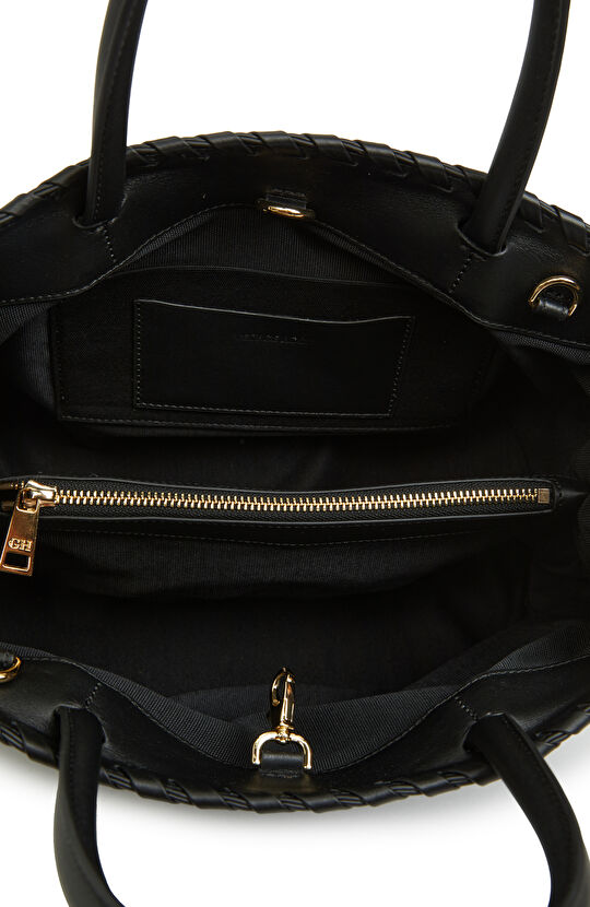 Siyah Saraç Detaylı Kadın Deri Çanta