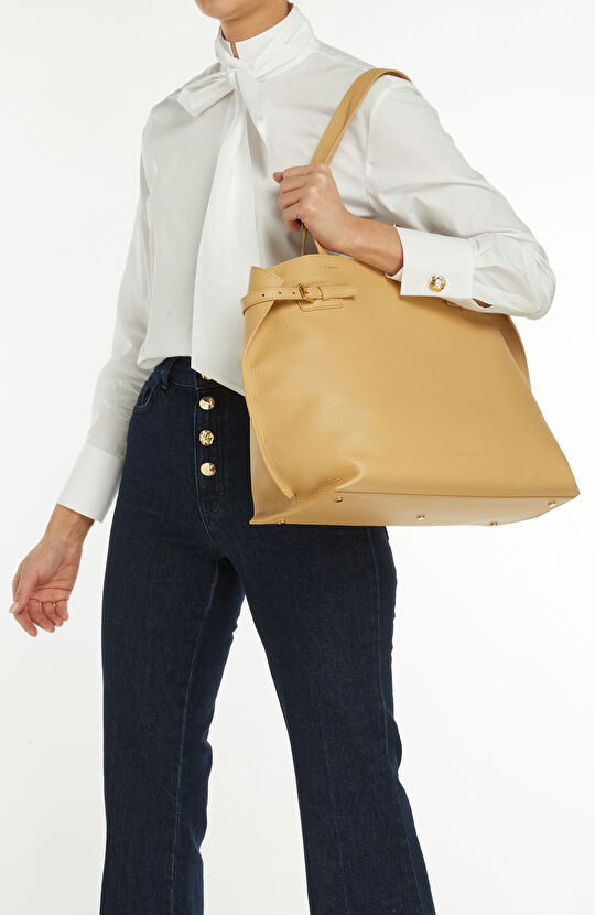 Sarı Kadın Deri Alışveriş Çantası