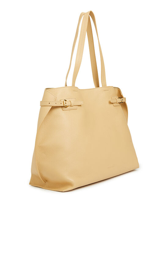 Sarı Kadın Deri Alışveriş Çantası
