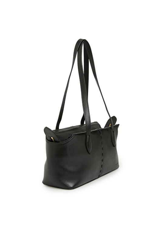 Siyah Saraç Detaylı Kadın Deri Çanta