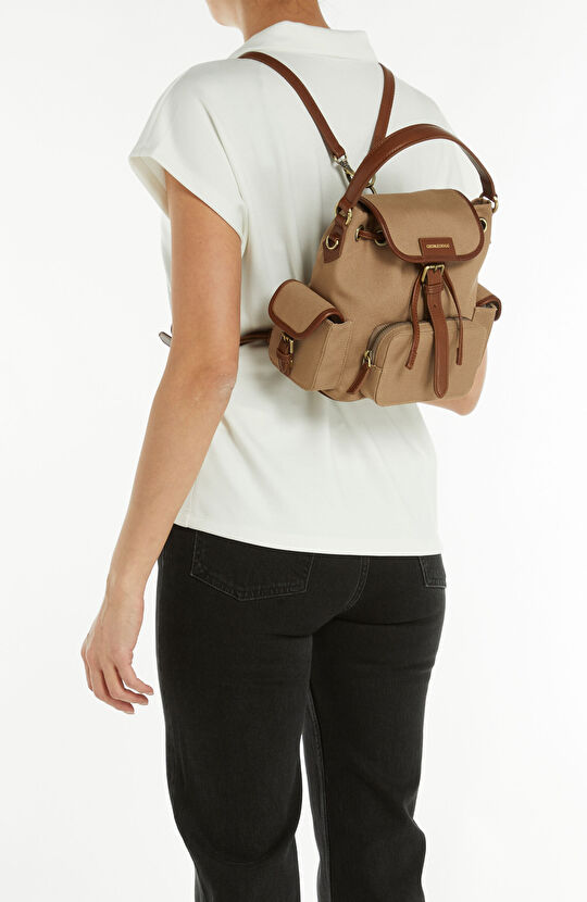 Naturel Cep Detaylı Kadın Kanvas Çanta