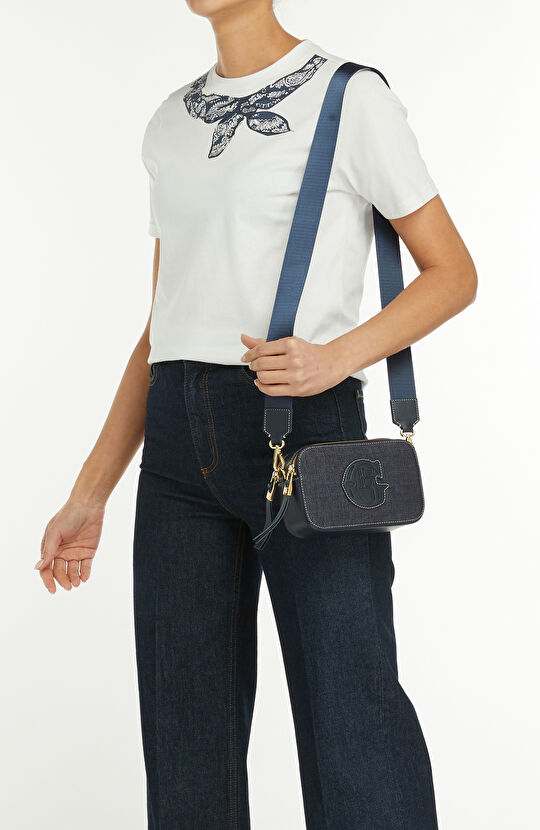 Lacivert Logo Detaylı Kadın Kanvas Crossbody Çanta