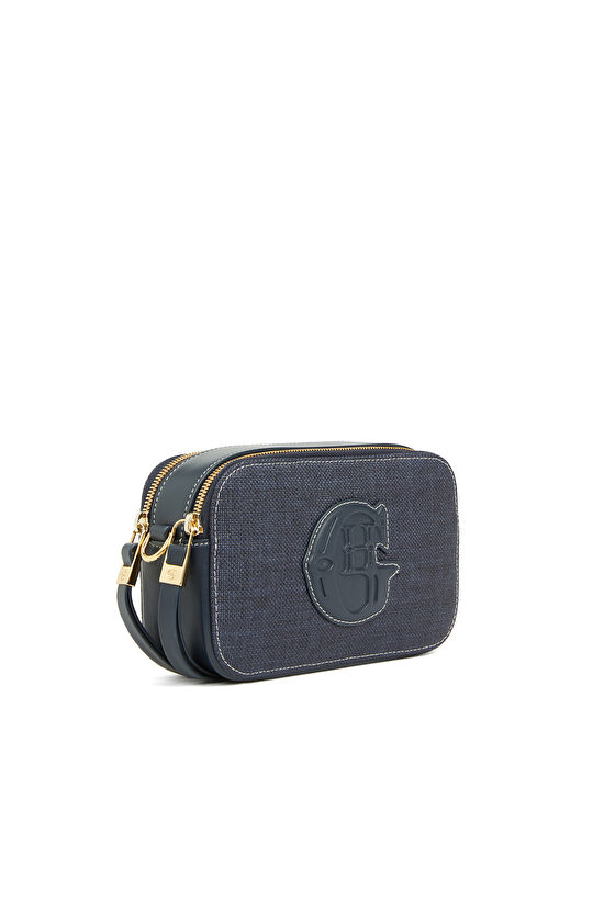 Lacivert Logo Detaylı Kadın Kanvas Crossbody Çanta