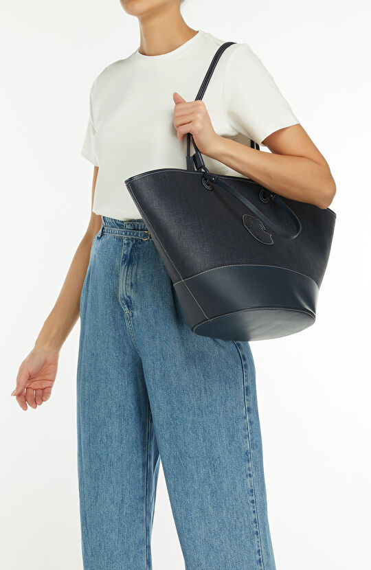 Lacivert Logo Detaylı Kadın Kanvas Çanta