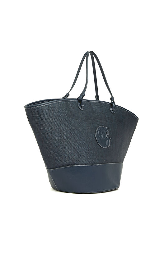 Lacivert Logo Detaylı Kadın Kanvas Çanta